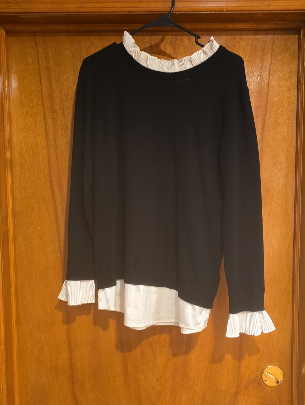 Sioni Black Pullover with White Ruffled Collar & Cuff Trim